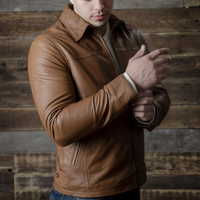 BROWN REAL LEATHER JACKET FOR MEN