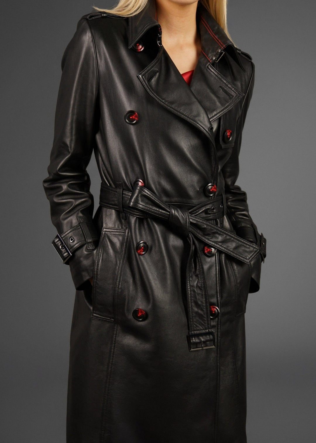 leather dress coat women Sandra Italian Lambskin Leather Trench Coat