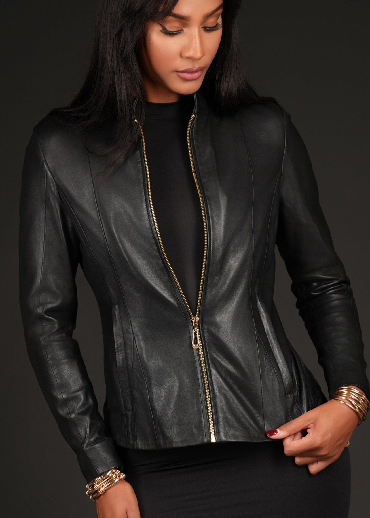 melt the lady】fake leather jacket