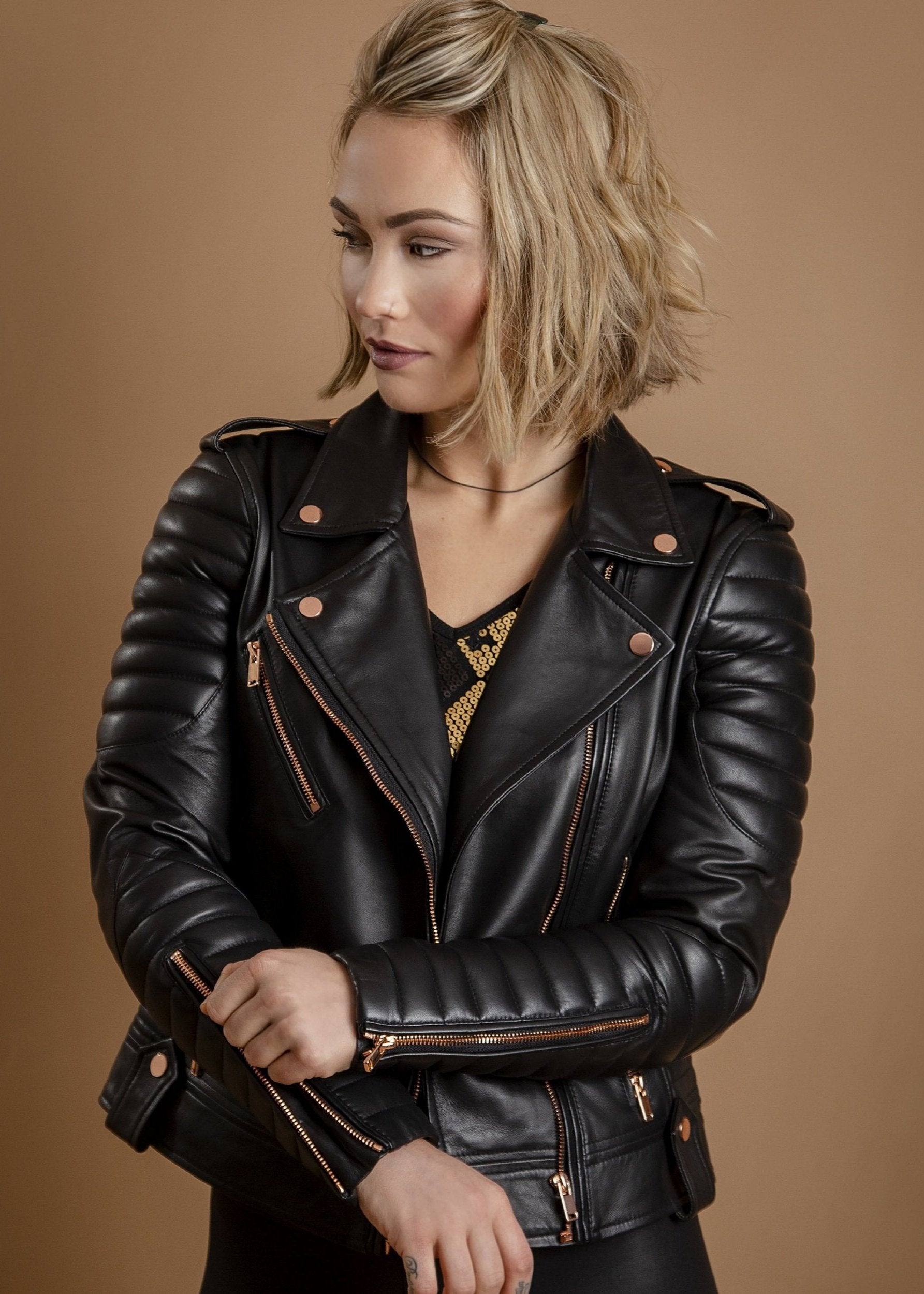 Black and gold leather jacket 2025