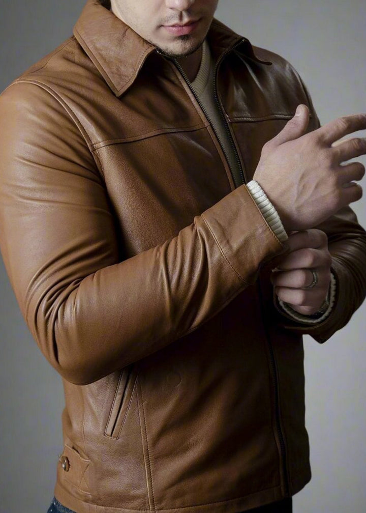 BROWN REAL LEATHER JACKET FOR MEN