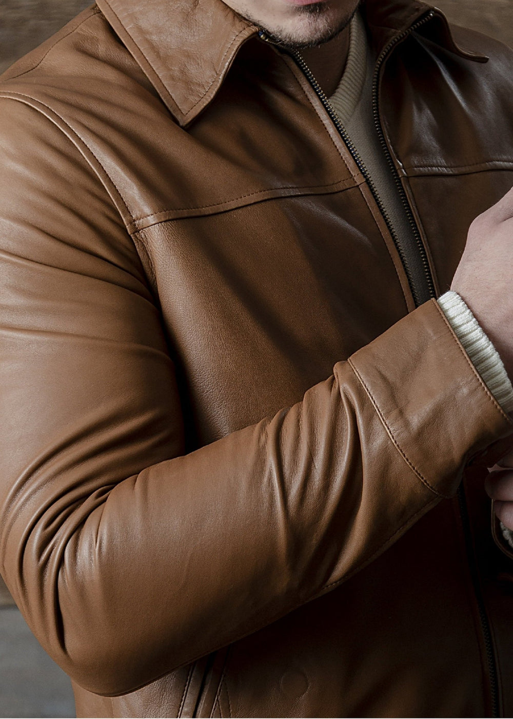 BROWN REAL LEATHER JACKET FOR MEN