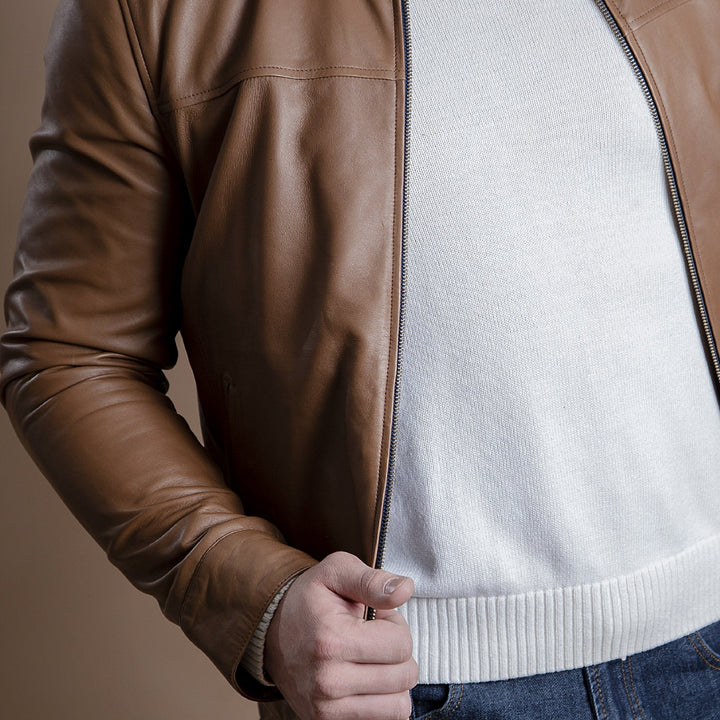 BROWN REAL LEATHER JACKET FOR MEN